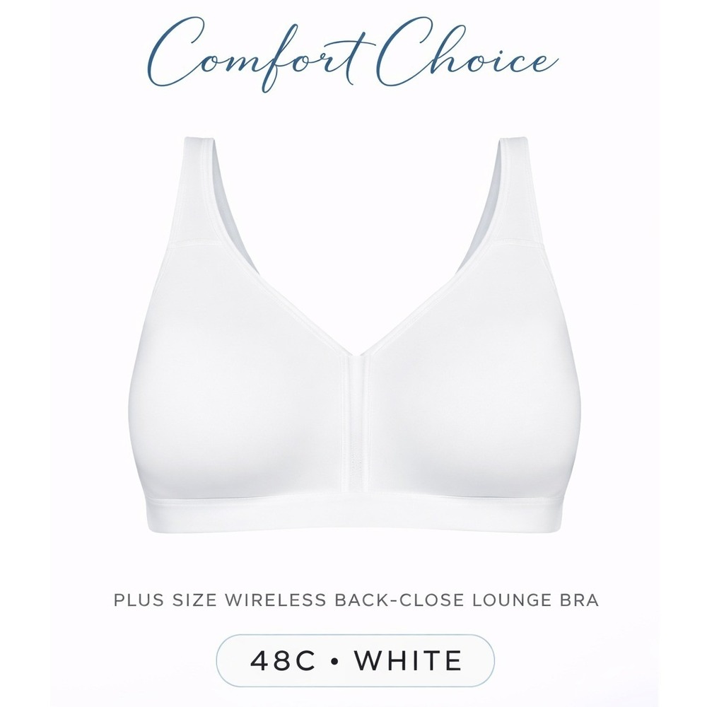 Comfort Choice Women 48C Plus Size Wireless Back-Close Lounge‎ Bra White 27-1230